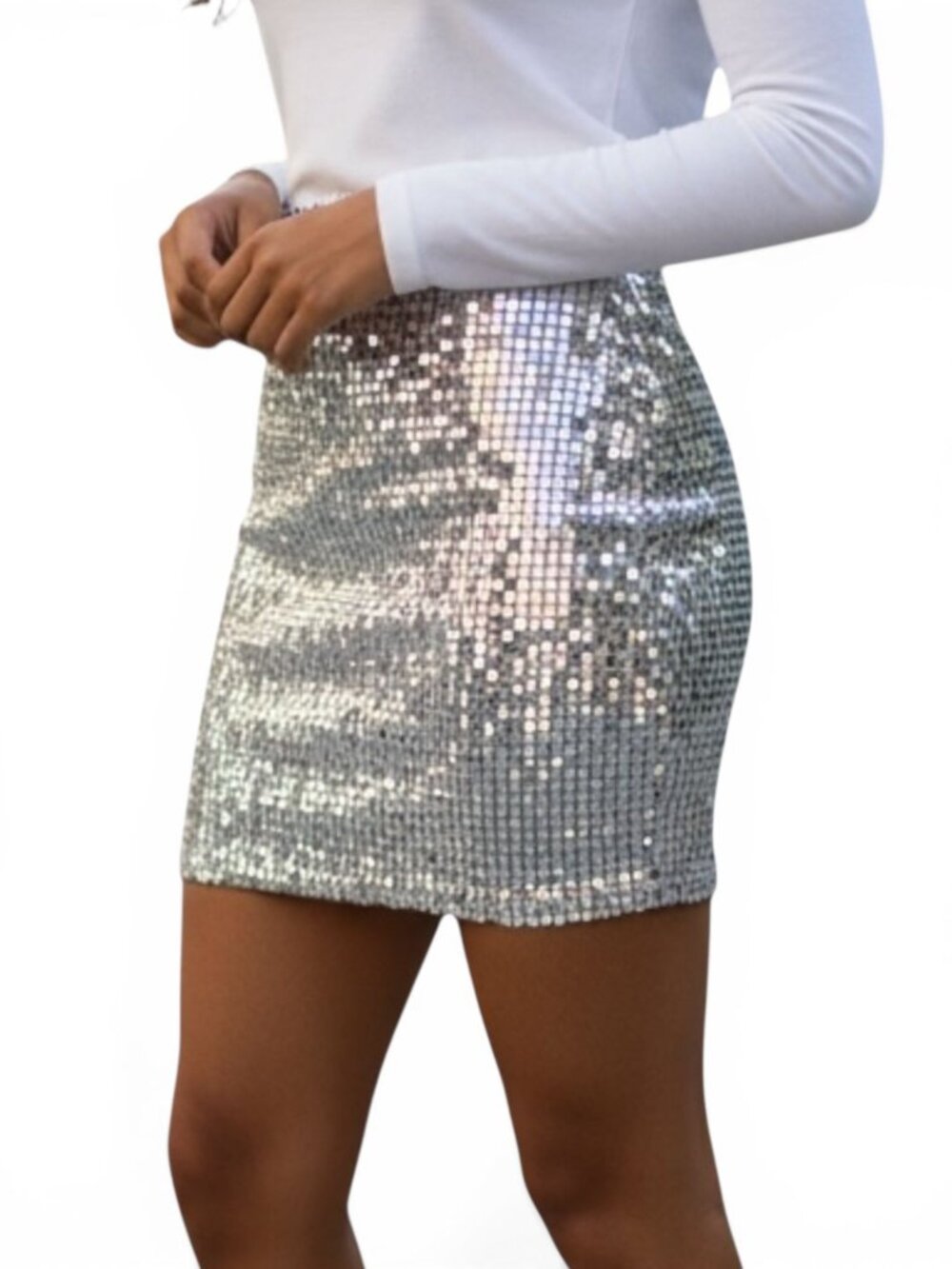 Silver Sequin Bodycon Mini Skirt Size M